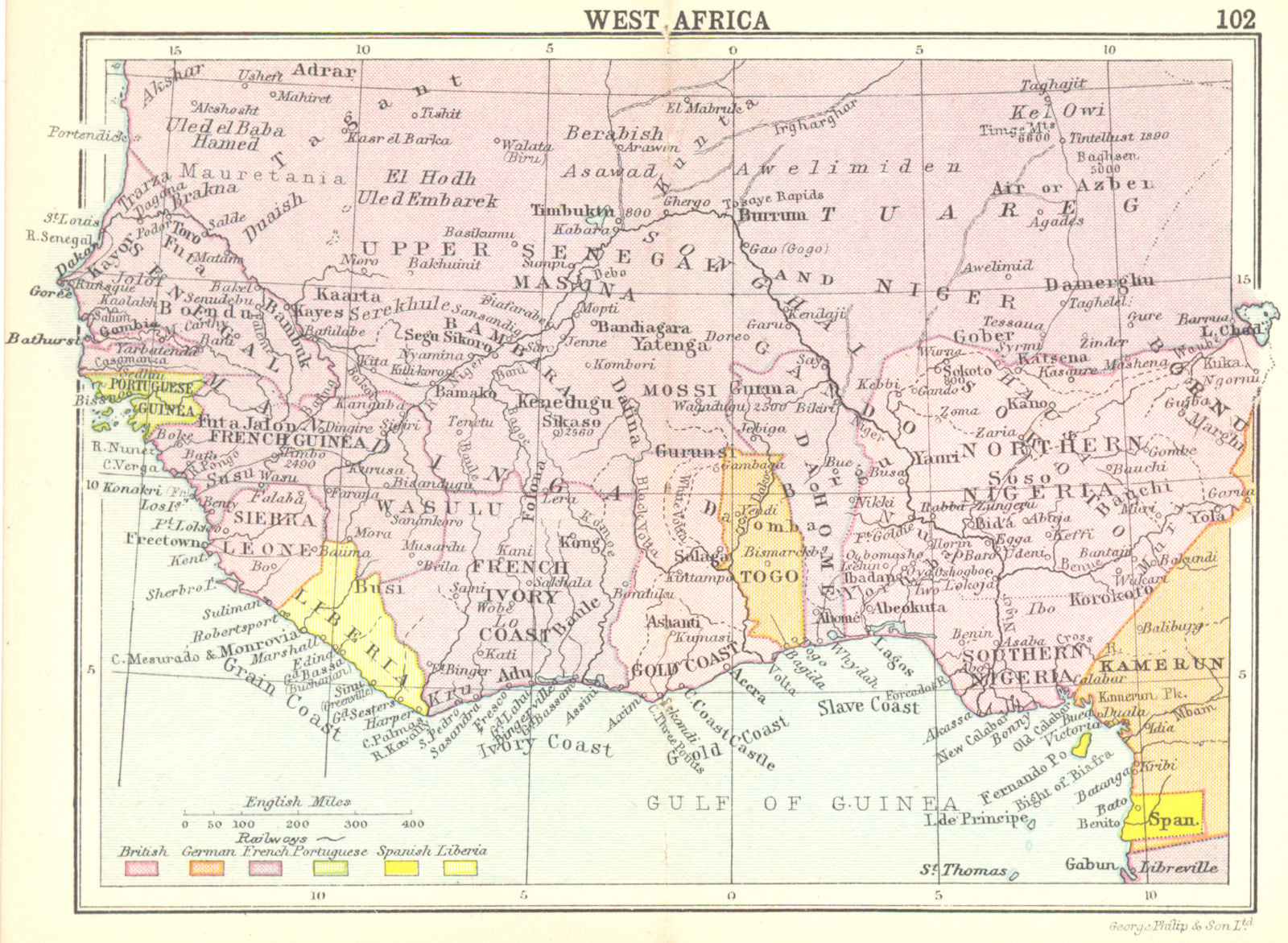 AFRICA. West Africa; Small map 1912 old antique vintage plan chart